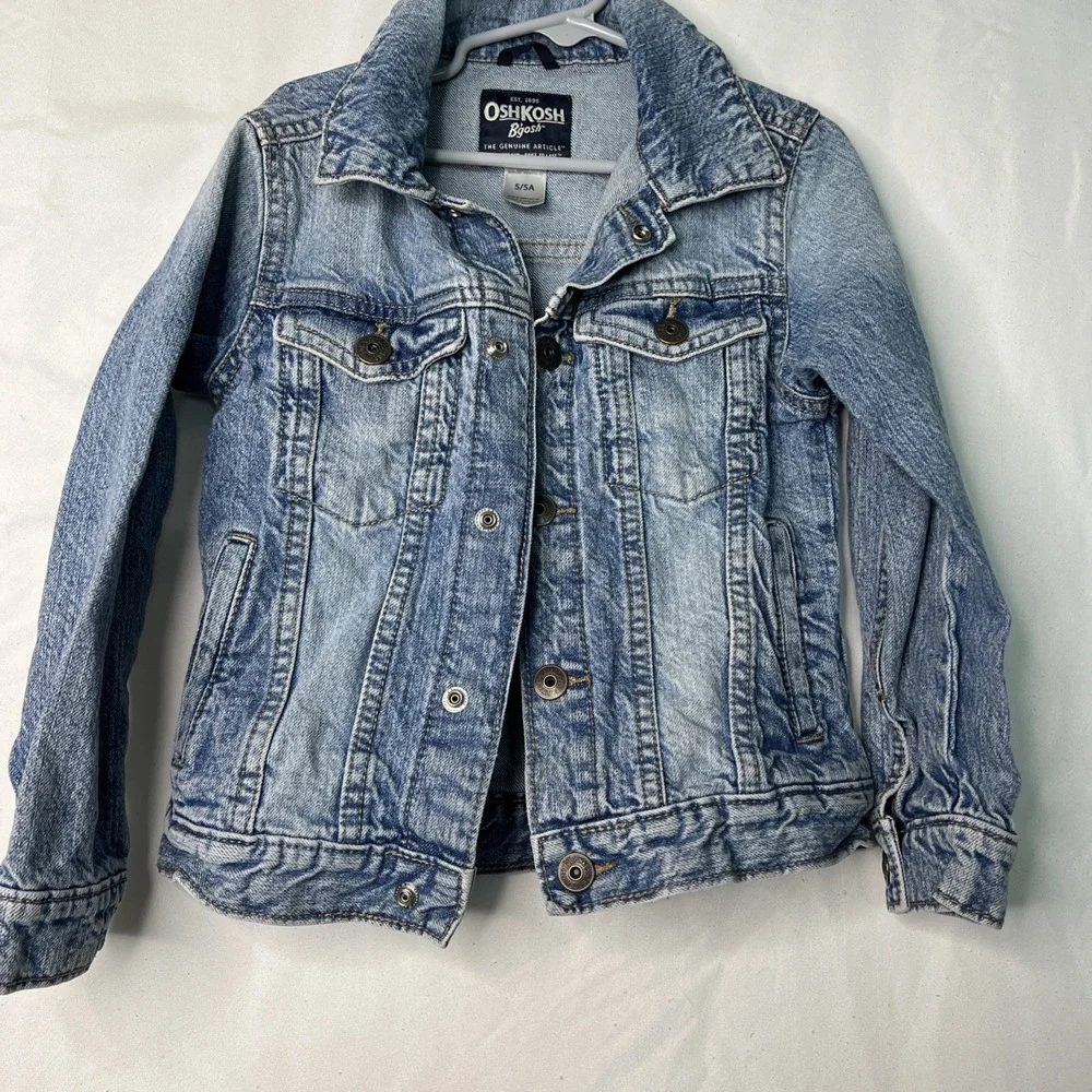 Oshkosh B'gosh Denim Jean Jacket Button Up Unisex‎ Toddler Size 5/5A